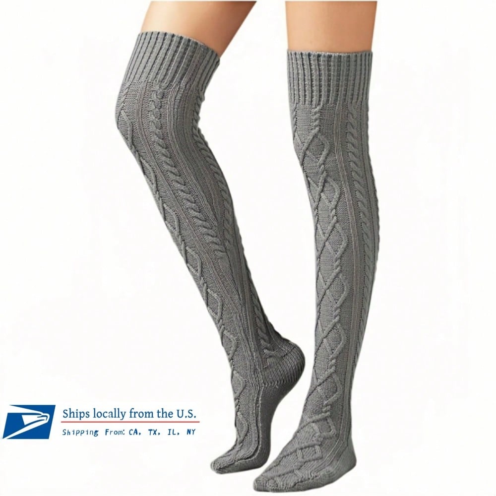 Women's Cable Knitted High Boot Socks Extra Long Winter Over Knee Stockings Leg Warmers