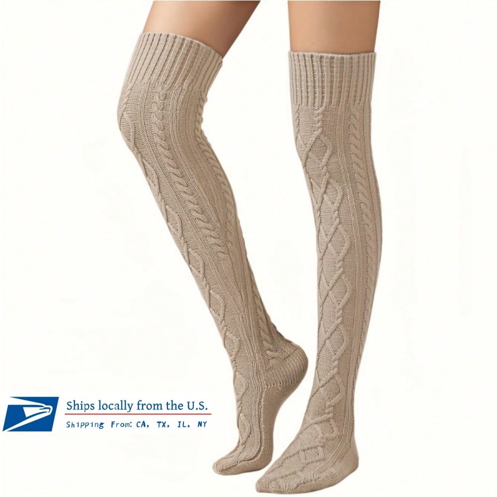 Women's Cable Knitted High Boot Socks Extra Long Winter Over Knee Stockings Leg Warmers