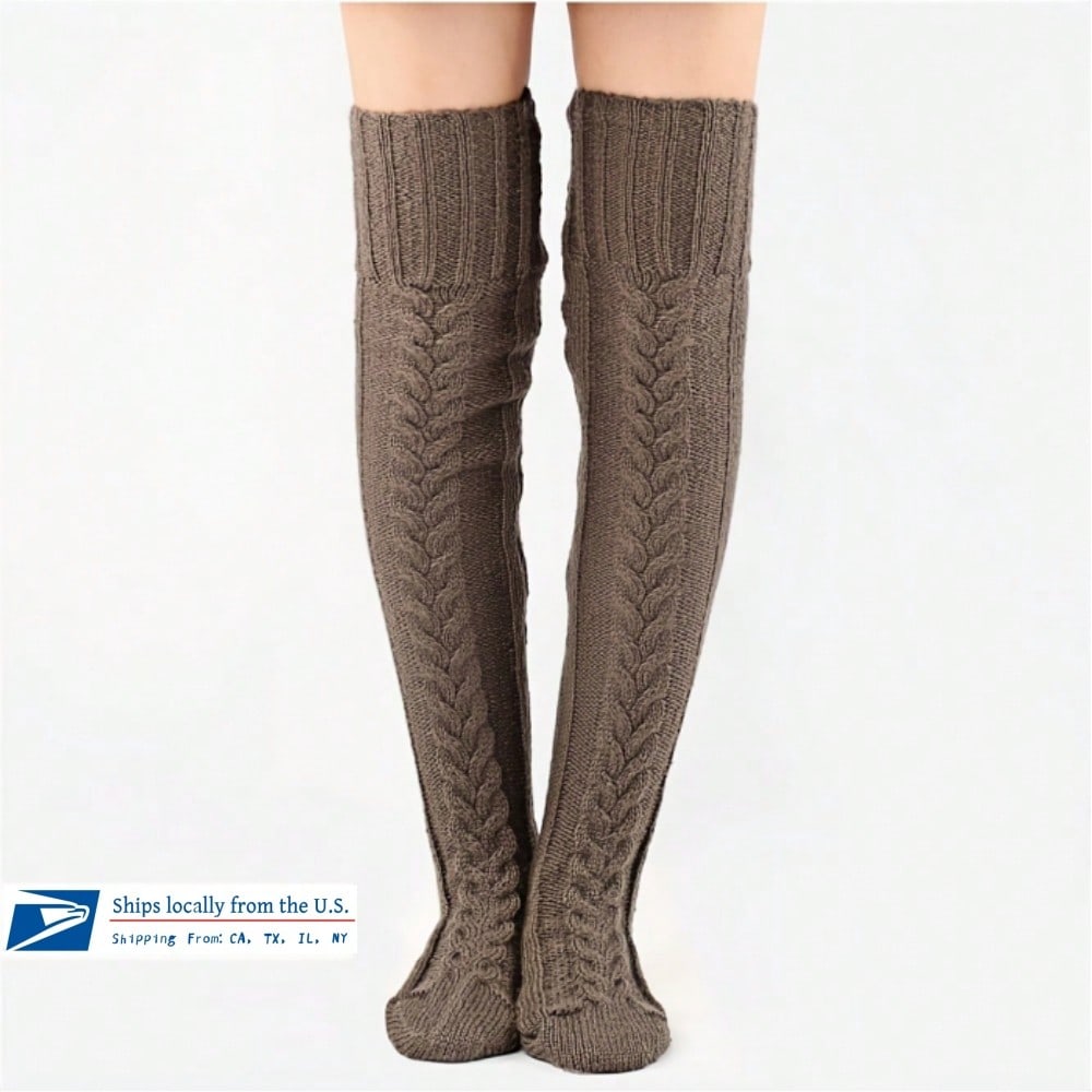 Women's Cable Knitted High Boot Socks Extra Long Winter Over Knee Stockings Leg Warmers