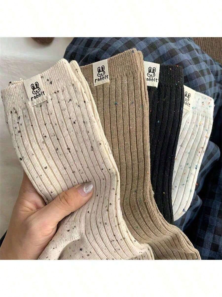1 Pairs Women Solid Color Mid-Calf Socks, Casual Breathable Fashion Socks, Women Short Socks & Pantyhose, Rabbit Design Socks, Suitable For Easter Gifts