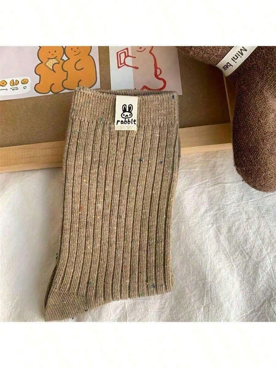 1 Pairs Women Solid Color Mid-Calf Socks, Casual Breathable Fashion Socks, Women Short Socks & Pantyhose, Rabbit Design Socks, Suitable For Easter Gifts