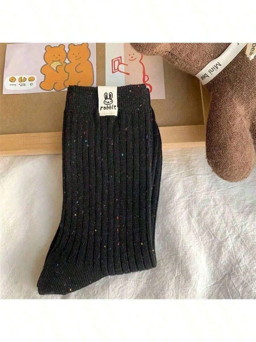 1 Pairs Women Solid Color Mid-Calf Socks, Casual Breathable Fashion Socks, Women Short Socks & Pantyhose, Rabbit Design Socks, Suitable For Easter Gifts