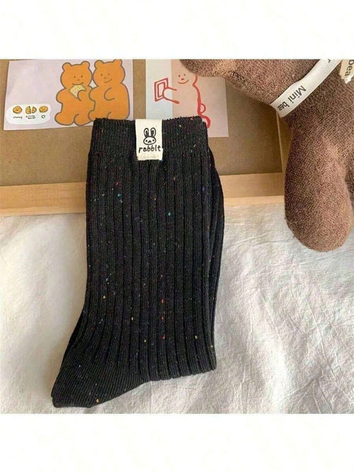 1 Pairs Women Solid Color Mid-Calf Socks, Casual Breathable Fashion Socks, Women Short Socks & Pantyhose, Rabbit Design Socks, Suitable For Easter Gifts