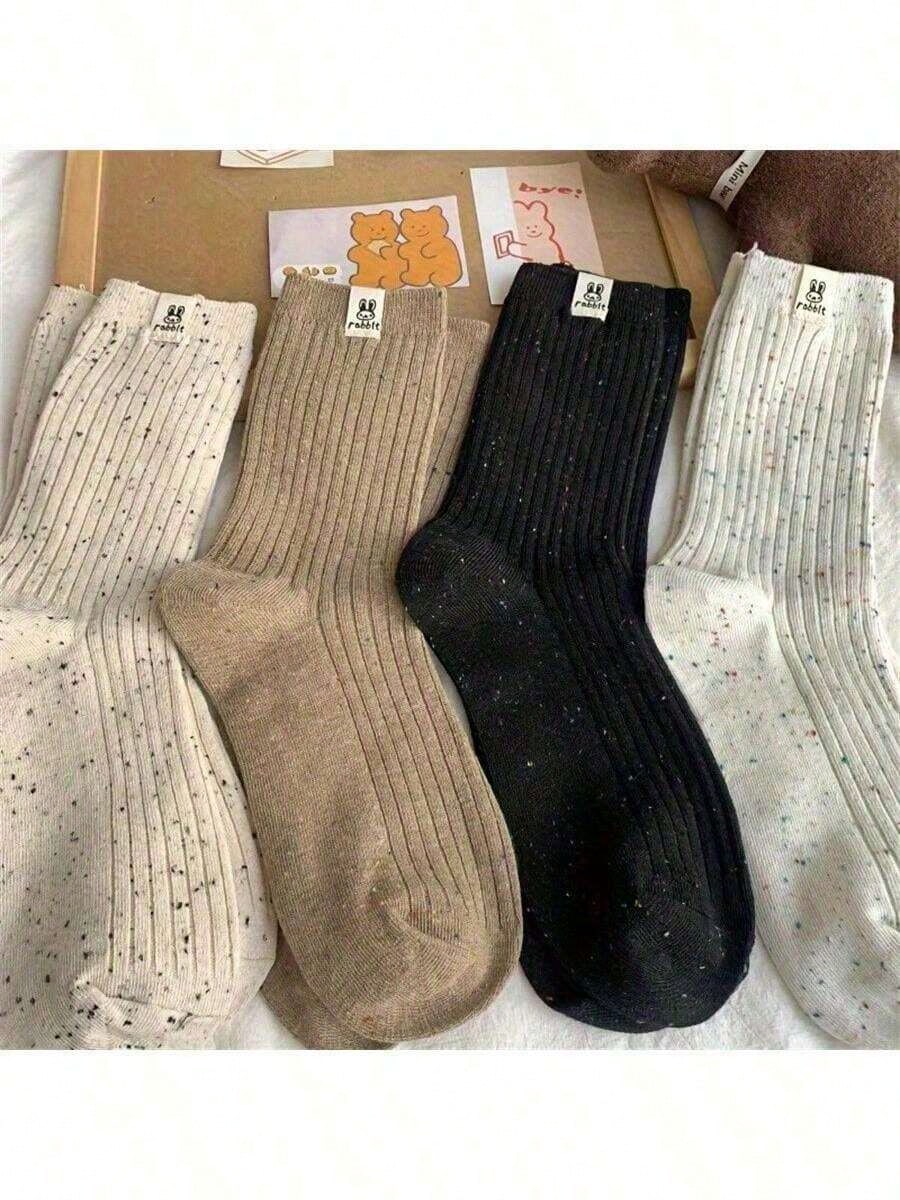 1 Pairs Women Solid Color Mid-Calf Socks, Casual Breathable Fashion Socks, Women Short Socks & Pantyhose, Rabbit Design Socks, Suitable For Easter Gifts