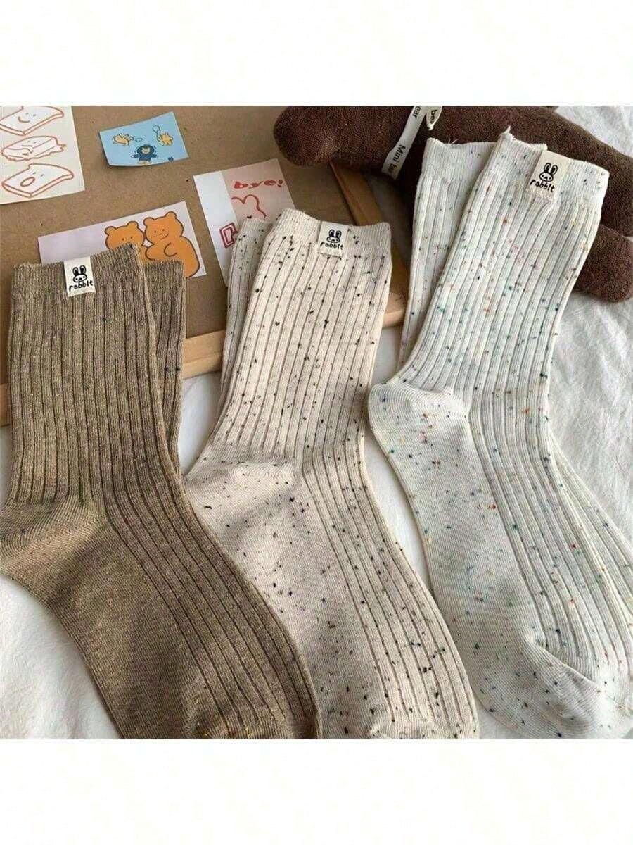 1 Pairs Women Solid Color Mid-Calf Socks, Casual Breathable Fashion Socks, Women Short Socks & Pantyhose, Rabbit Design Socks, Suitable For Easter Gifts