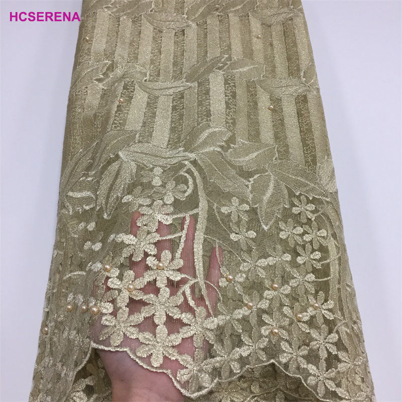 2025 Nigerian Embroidered African Lace Fabric for Wedding - No. 055, 5 Yards