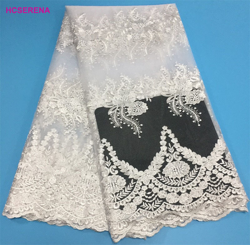 2025 Nigerian Embroidered African Lace Fabric for Wedding - No. 043, 5 Yards