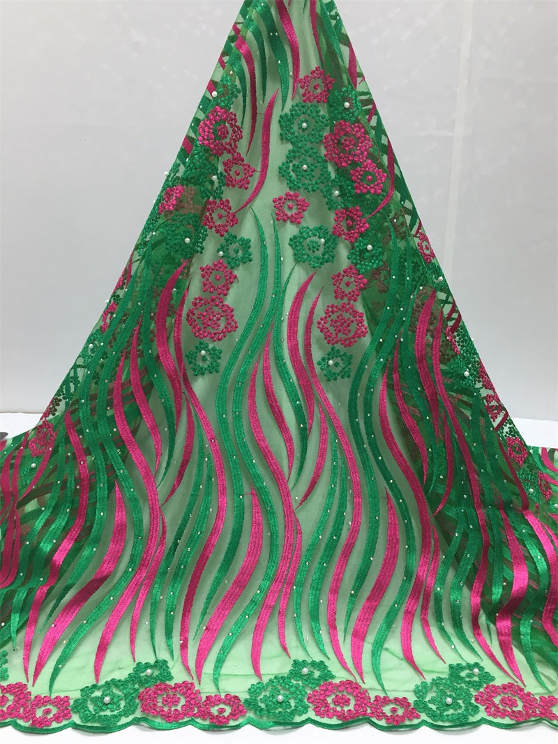 2025 Nigerian Embroidered African Lace Fabric for Wedding - No. 036, 5 Yards