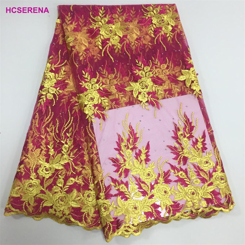 2025 Nigerian Embroidered African Lace Fabric for Wedding - No. 005, 5 Yards