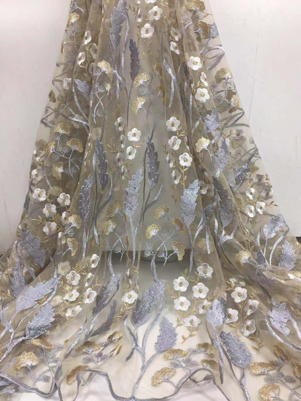 2025 Nigerian Embroidered African Lace Fabric for Wedding - No. 058, 5 Yards