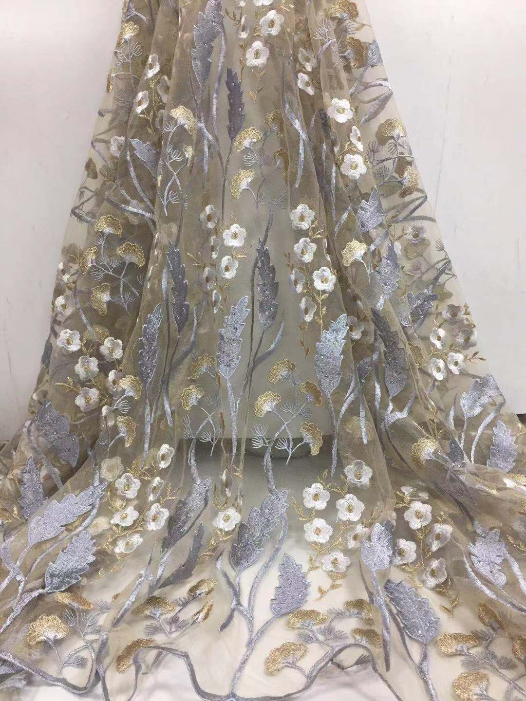 2025 Nigerian Embroidered African Lace Fabric for Wedding - No. 058, 5 Yards