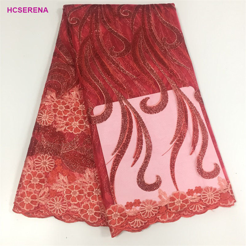 2025 Nigerian Embroidered African Lace Fabric for Wedding - No. 041, 5 Yards