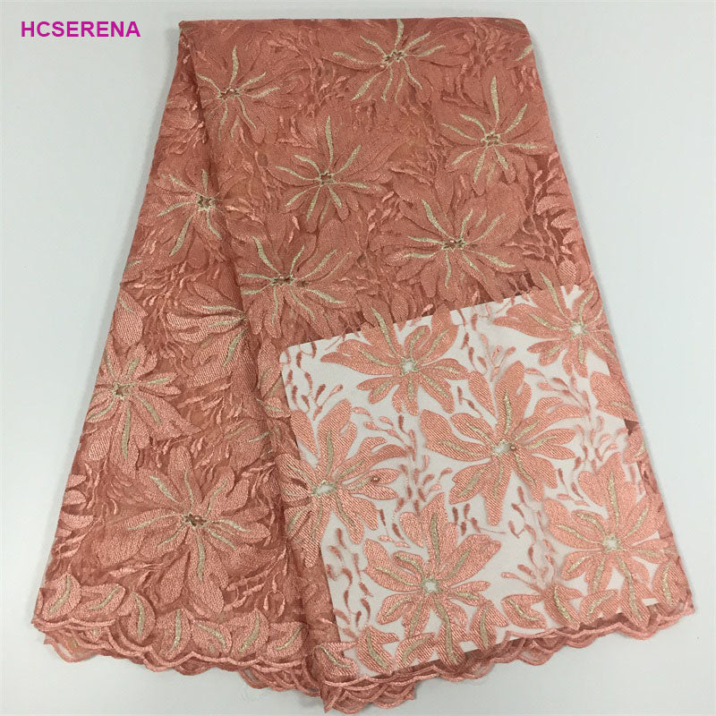 2025 Nigerian Embroidered African Lace Fabric for Wedding - No. 038, 5 Yards