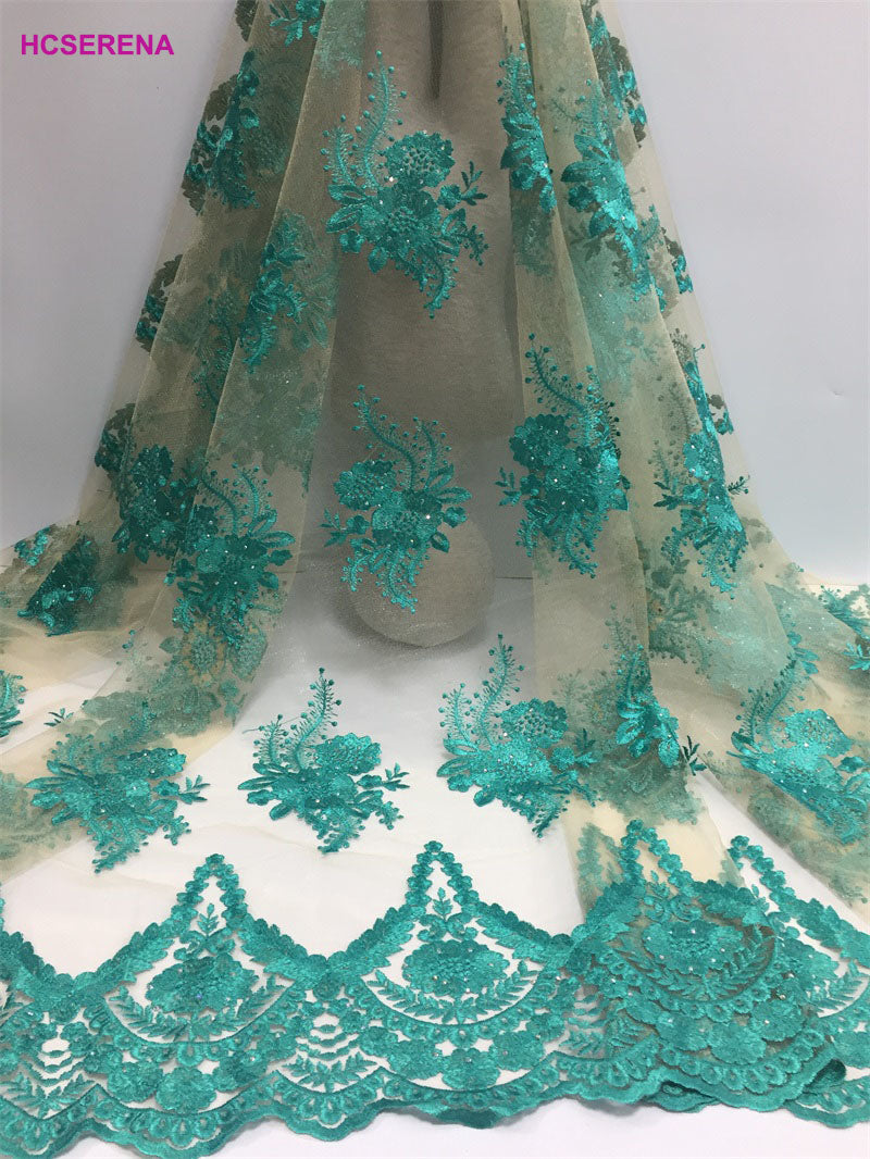 2025 Nigerian Embroidered African Lace Fabric for Wedding - No. 043, 5 Yards