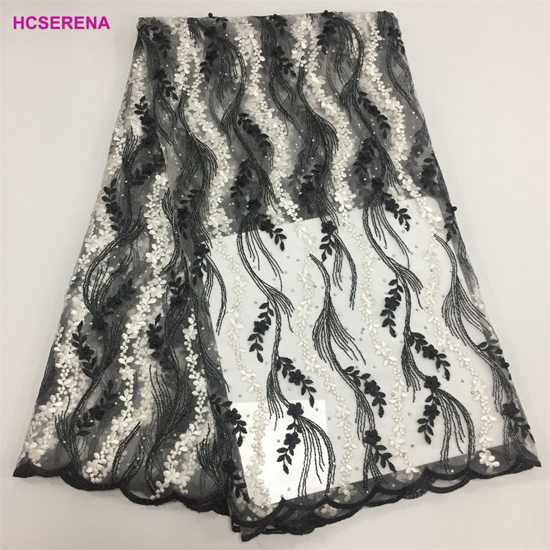 2025 Nigerian Embroidered African Lace Fabric for Wedding - No. 004, 5 Yards