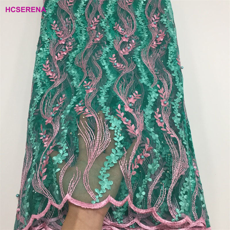 2025 Nigerian Embroidered African Lace Fabric for Wedding - No. 004, 5 Yards