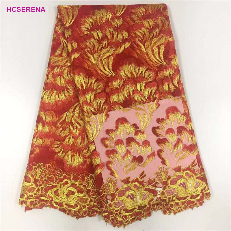 2025 Nigerian Embroidered African Lace Fabric for Wedding - No. 076, 5 Yards