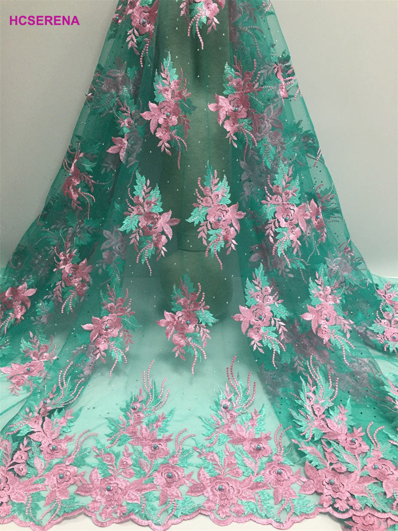2025 Nigerian Embroidered African Lace Fabric for Wedding - No. 005, 5 Yards