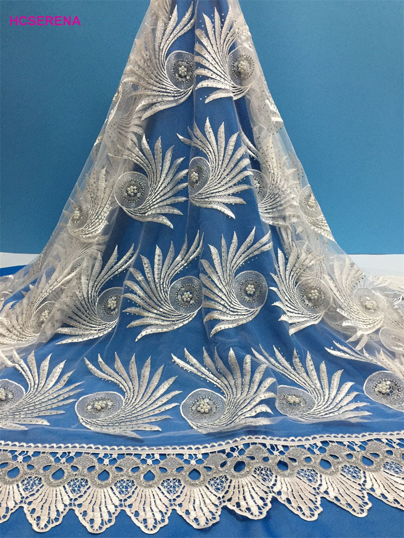 2025 Nigerian Embroidered African Lace Fabric for Wedding - No. 015, 5 Yards