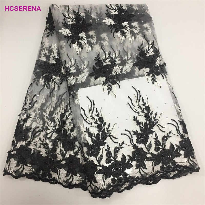 2025 Nigerian Embroidered African Lace Fabric for Wedding - No. 005, 5 Yards
