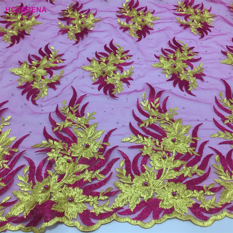 2025 Nigerian Embroidered African Lace Fabric for Wedding - No. 001, 5 Yards