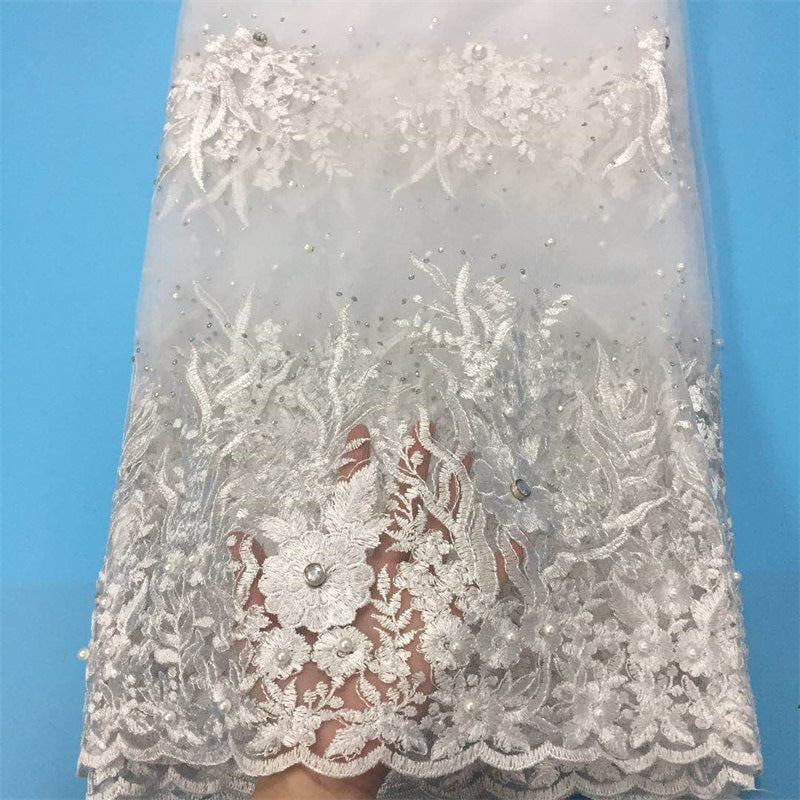 2025 Nigerian Embroidered African Lace Fabric for Wedding - No. 022, 5 Yards