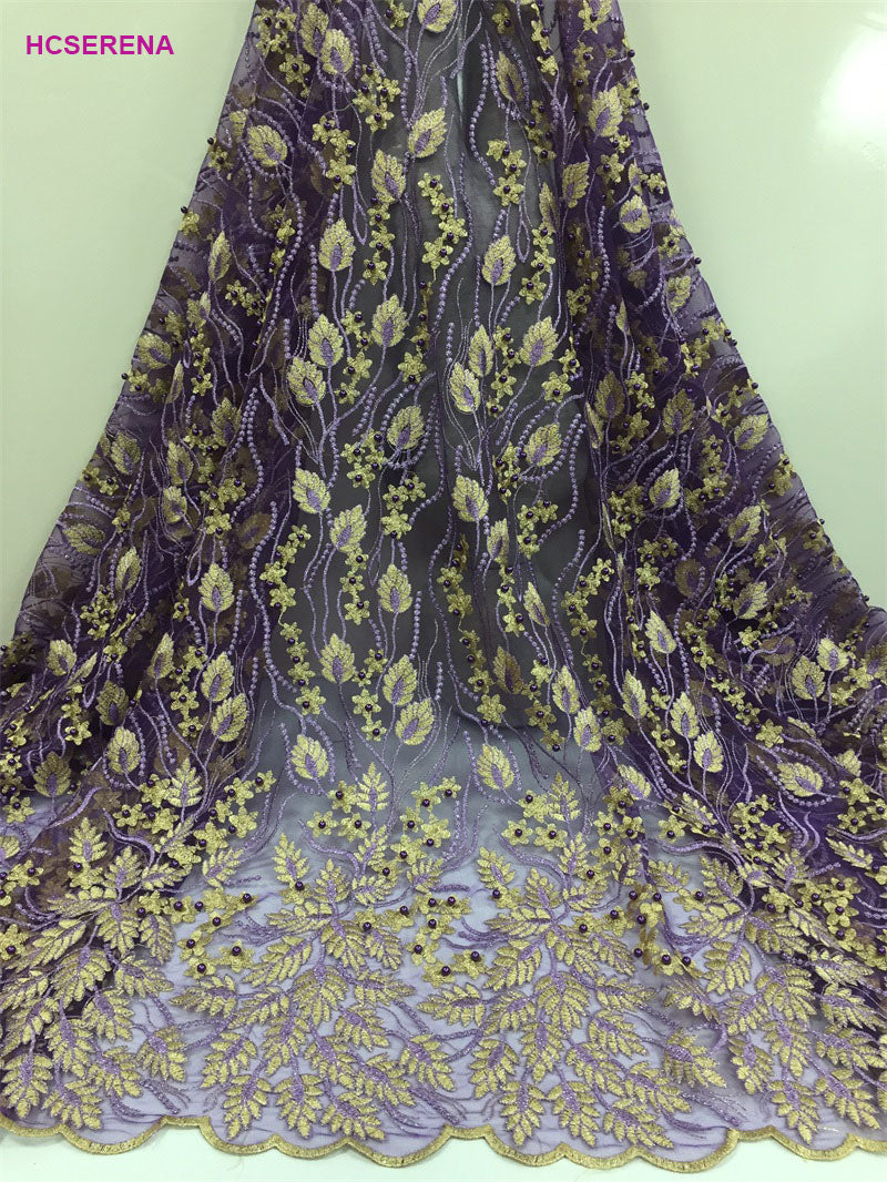 2025 Nigerian Embroidered African Lace Fabric for Wedding - No. 053, 5 Yards