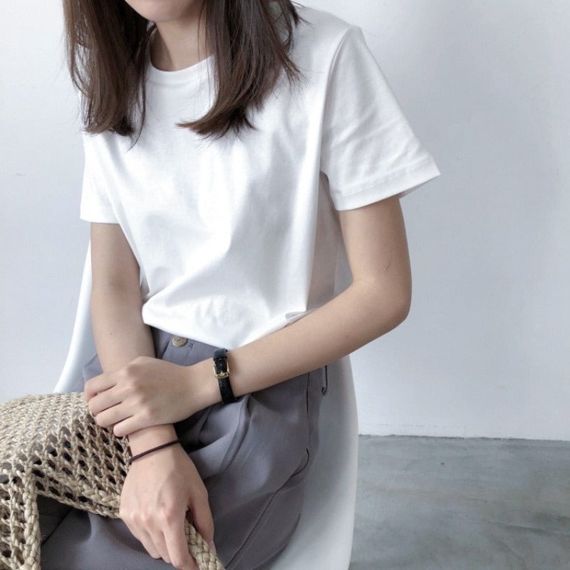 230Gヘビーウェイトコットン半袖Tシャツ レディース ゆったり ホワイト ベーシック 夏 日本風 ショルダーライン レディーストップス