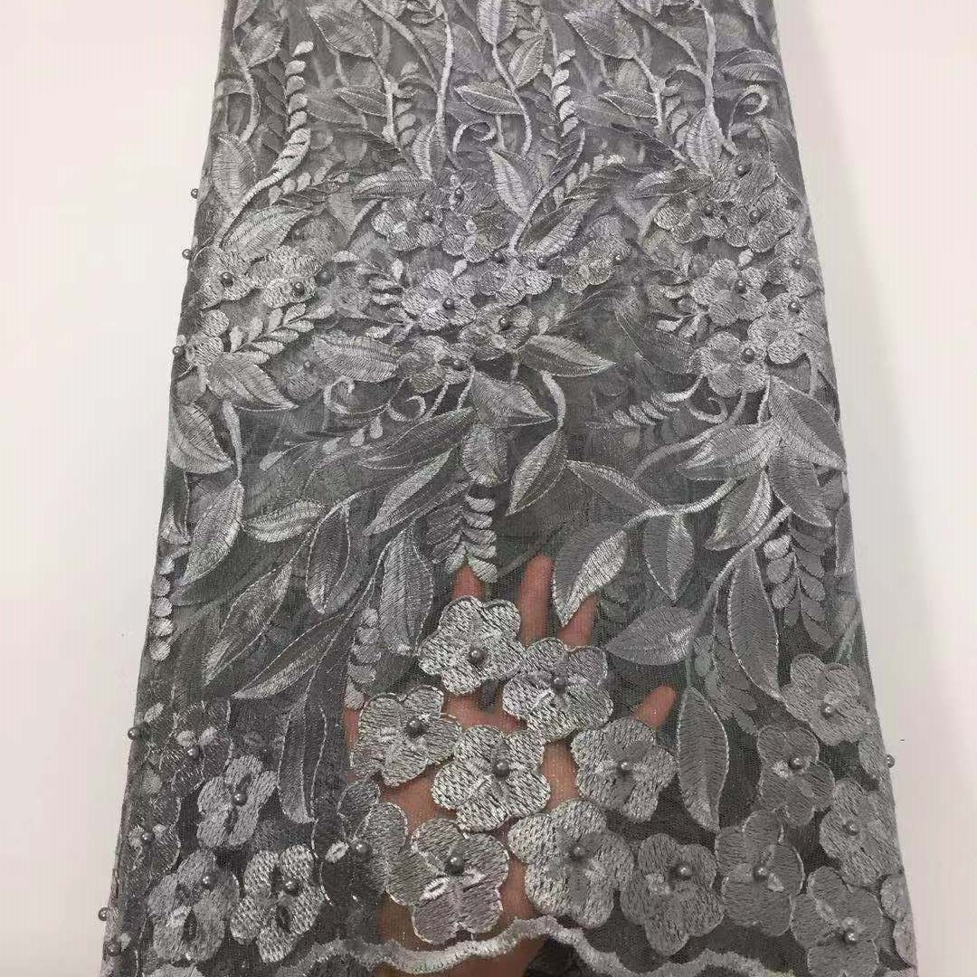 2025 Nigerian Embroidered African Lace Fabric for Wedding - No. 057, 5 Yards