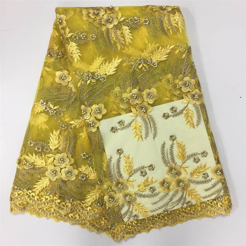 2025 Nigerian Embroidered African Lace Fabric for Wedding - No. 008, 5 Yards