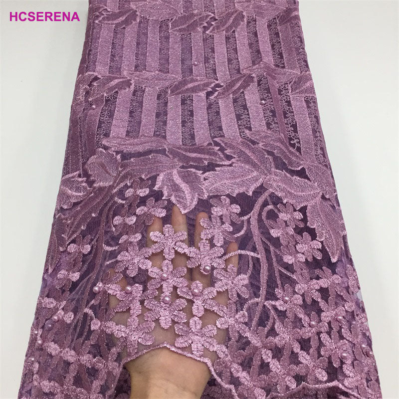 2025 Nigerian Embroidered African Lace Fabric for Wedding - No. 055, 5 Yards