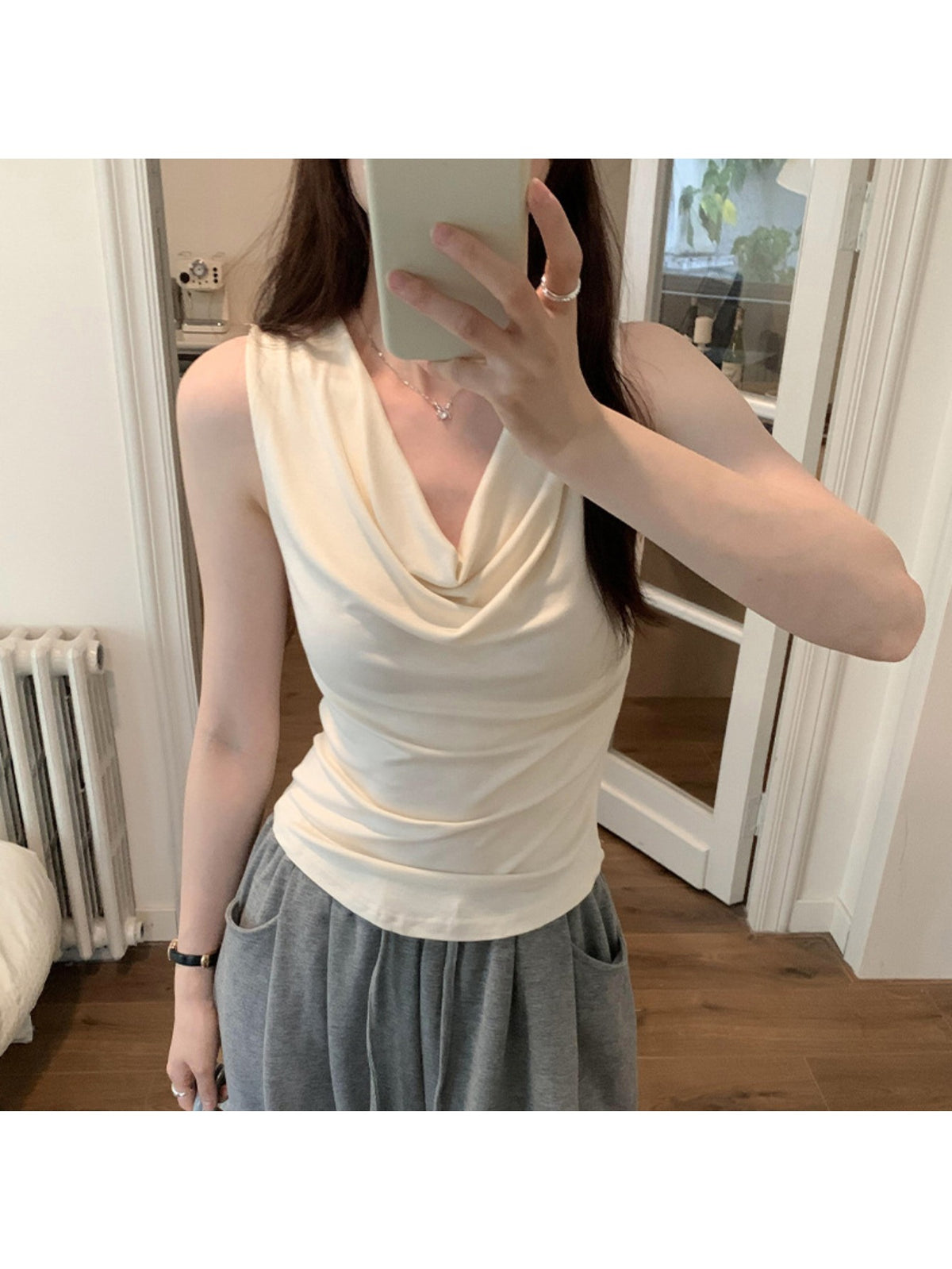 Sleeveless Top Women 2026 Spring Summer Cowl Neck Slim Fit Slimming Pure Sexy Stylish