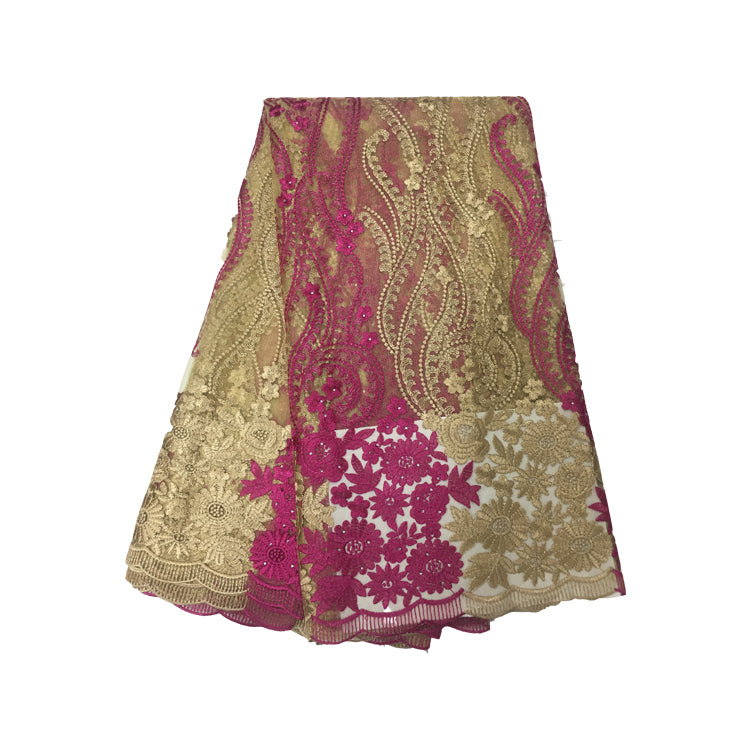 2025 Nigerian Embroidered African Lace Fabric for Wedding - No. 094, 5 Yards