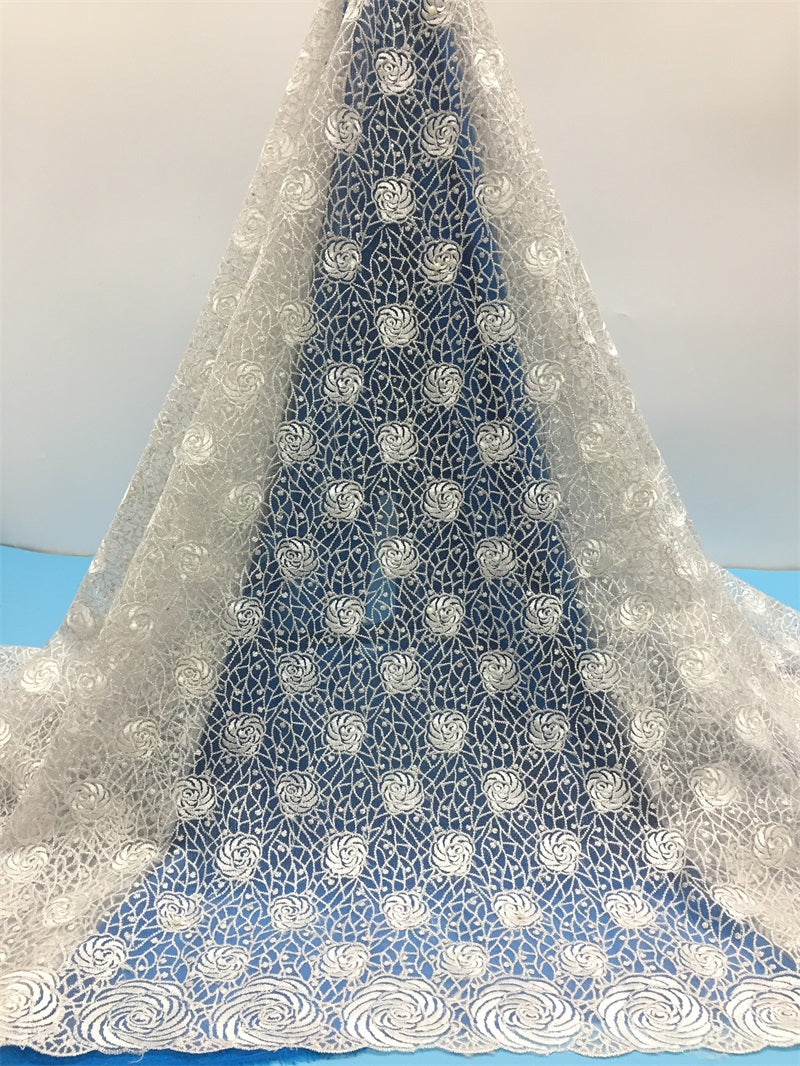 2025 Nigerian Embroidered African Lace Fabric for Wedding - No. 031, 5 Yards