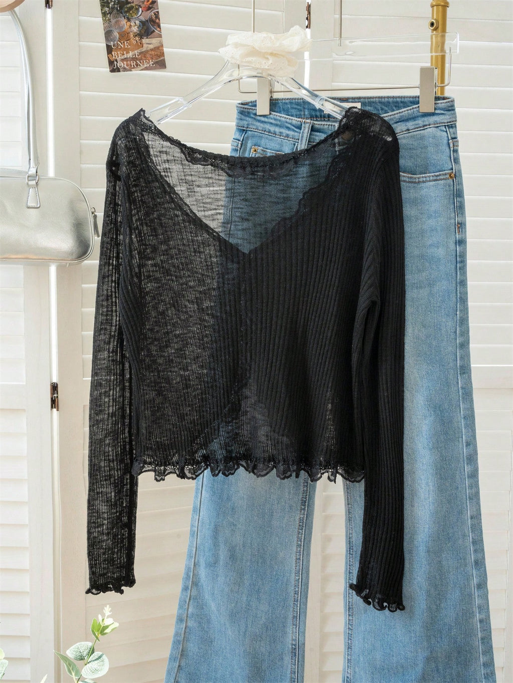 Women's Blue Lace Trim V-Neck Cover Up, Cute Back To School Summer Shawl Lightweight Outerwear