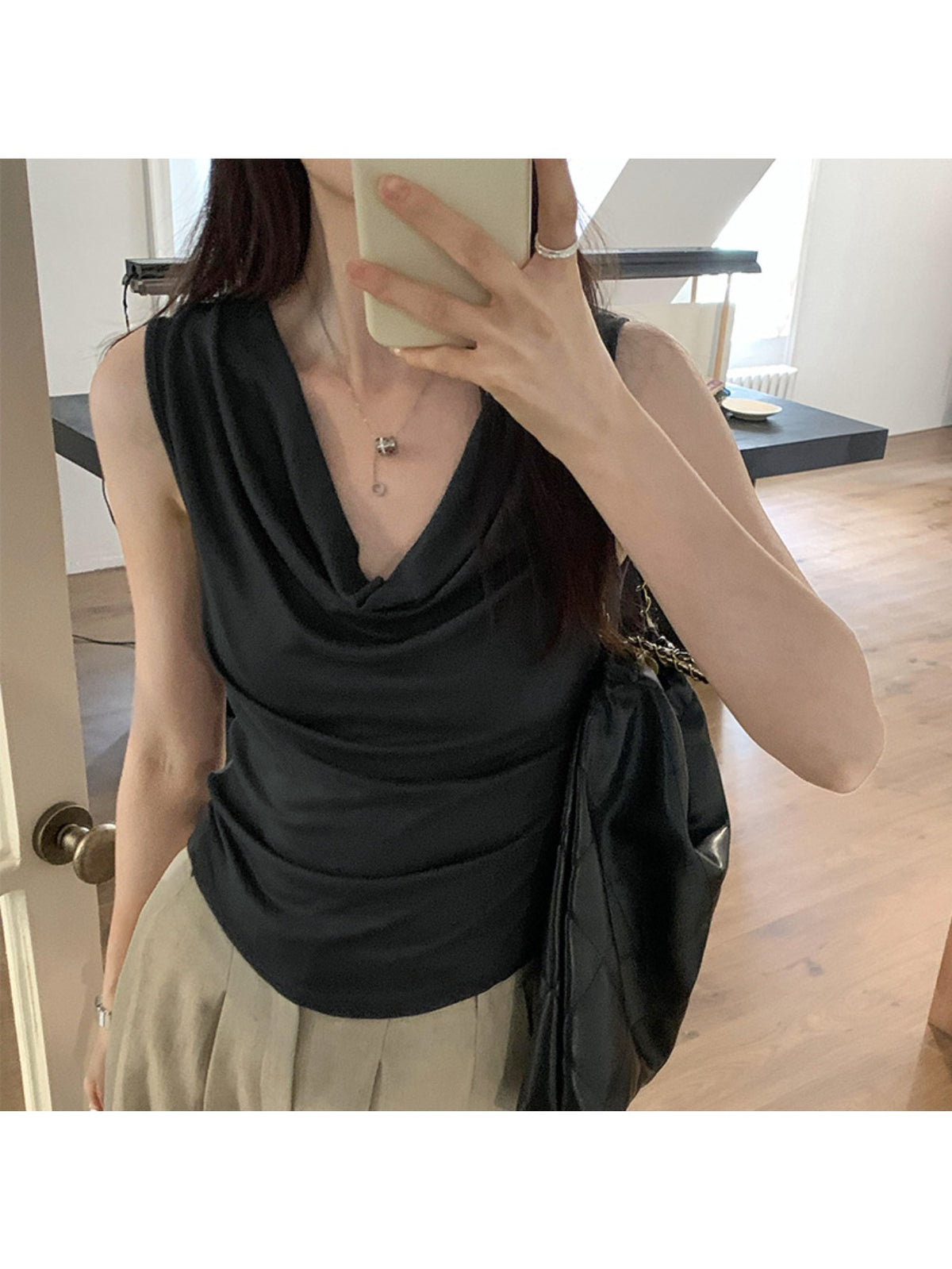 Sleeveless Top Women 2026 Spring Summer Cowl Neck Slim Fit Slimming Pure Sexy Stylish