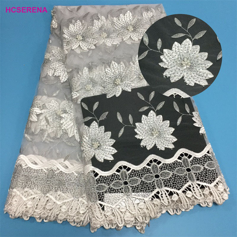 2025 Nigerian Embroidered African Lace Fabric for Wedding - No. 016, 5 Yards