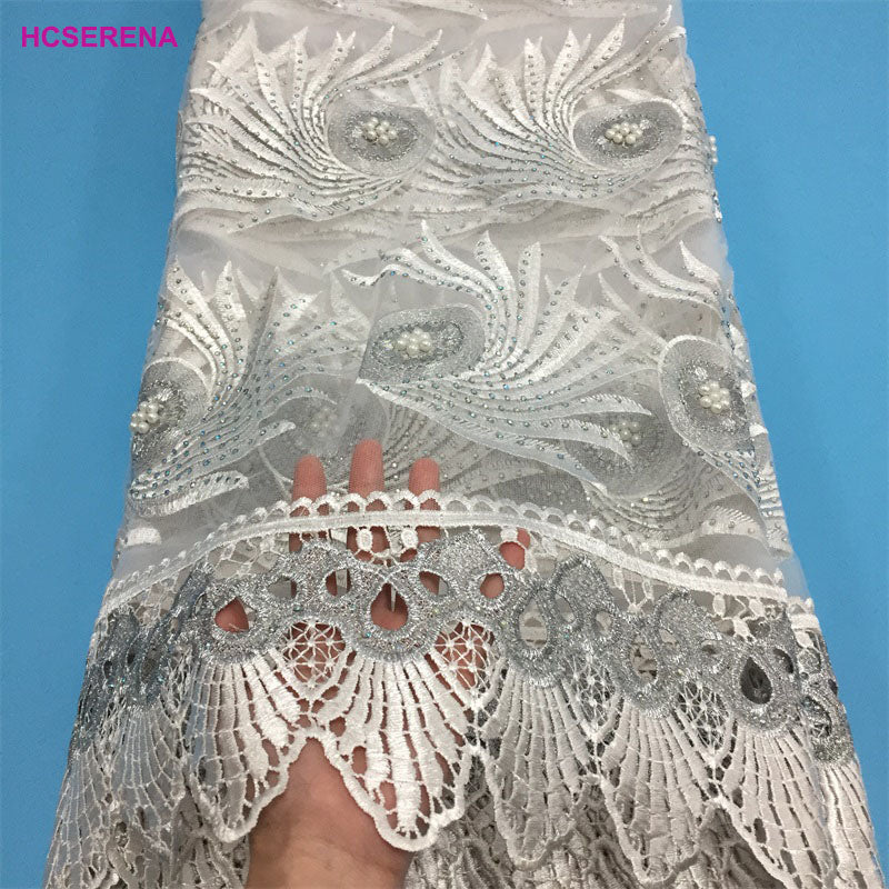 2025 Nigerian Embroidered African Lace Fabric for Wedding - No. 015, 5 Yards
