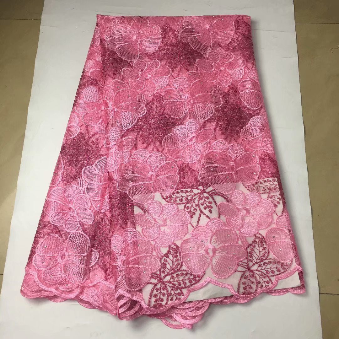 2025 Nigerian Embroidered African Lace Fabric for Wedding - No. 074, 5 Yards