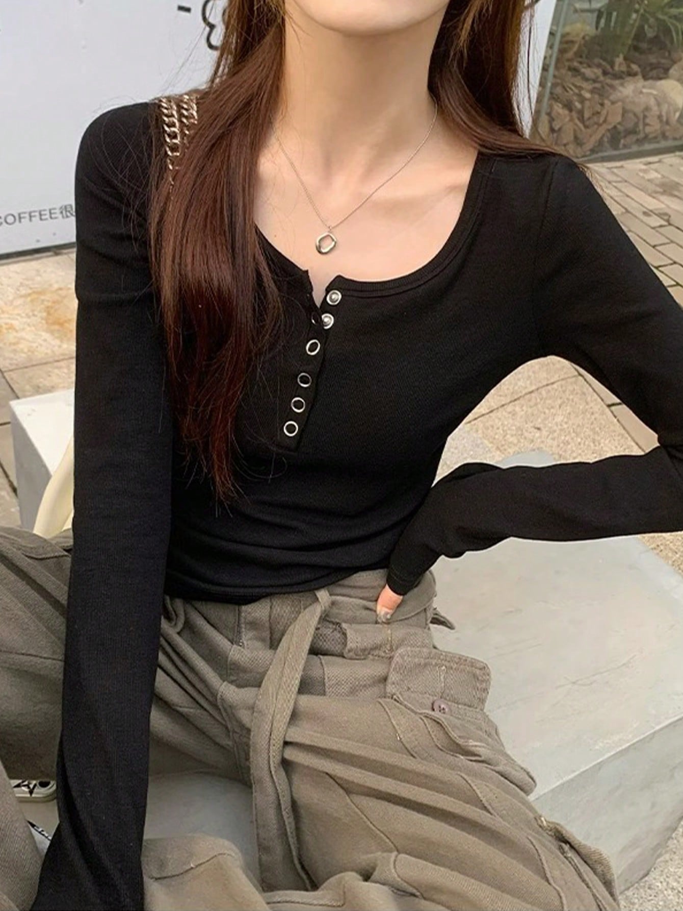 Women's Solid Color Knitted Long Sleeve Top T-Shirt For Fall