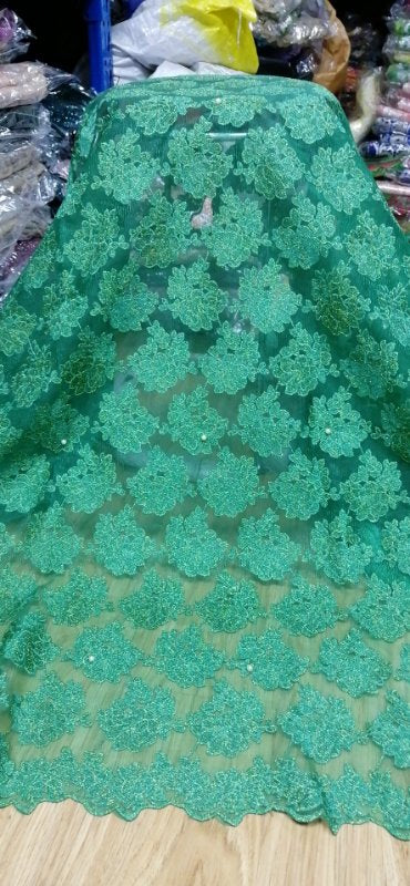2025 Nigerian Embroidered African Lace Fabric for Wedding - No. 080, 5 Yards