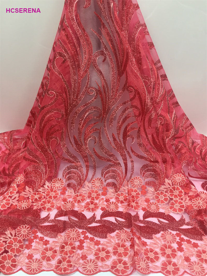 2025 Nigerian Embroidered African Lace Fabric for Wedding - No. 041, 5 Yards