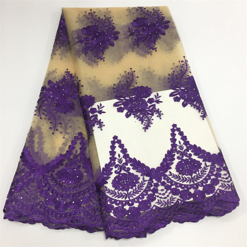 2025 Nigerian Embroidered African Lace Fabric for Wedding - No. 063, 5 Yards