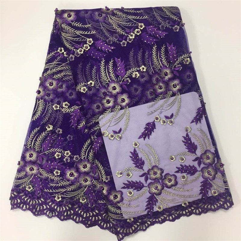 2025 Nigerian Embroidered African Lace Fabric for Wedding - No. 008, 5 Yards