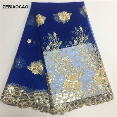 2025 Nigerian Embroidered African Lace Fabric for Wedding - No. 009, 5 Yards