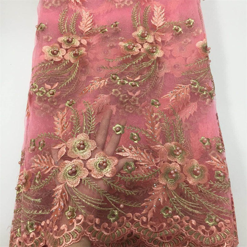 2025 Nigerian Embroidered African Lace Fabric for Wedding - No. 008, 5 Yards