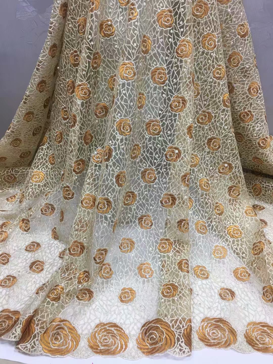2025 Nigerian Embroidered African Lace Fabric for Wedding - No. 067, 5 Yards