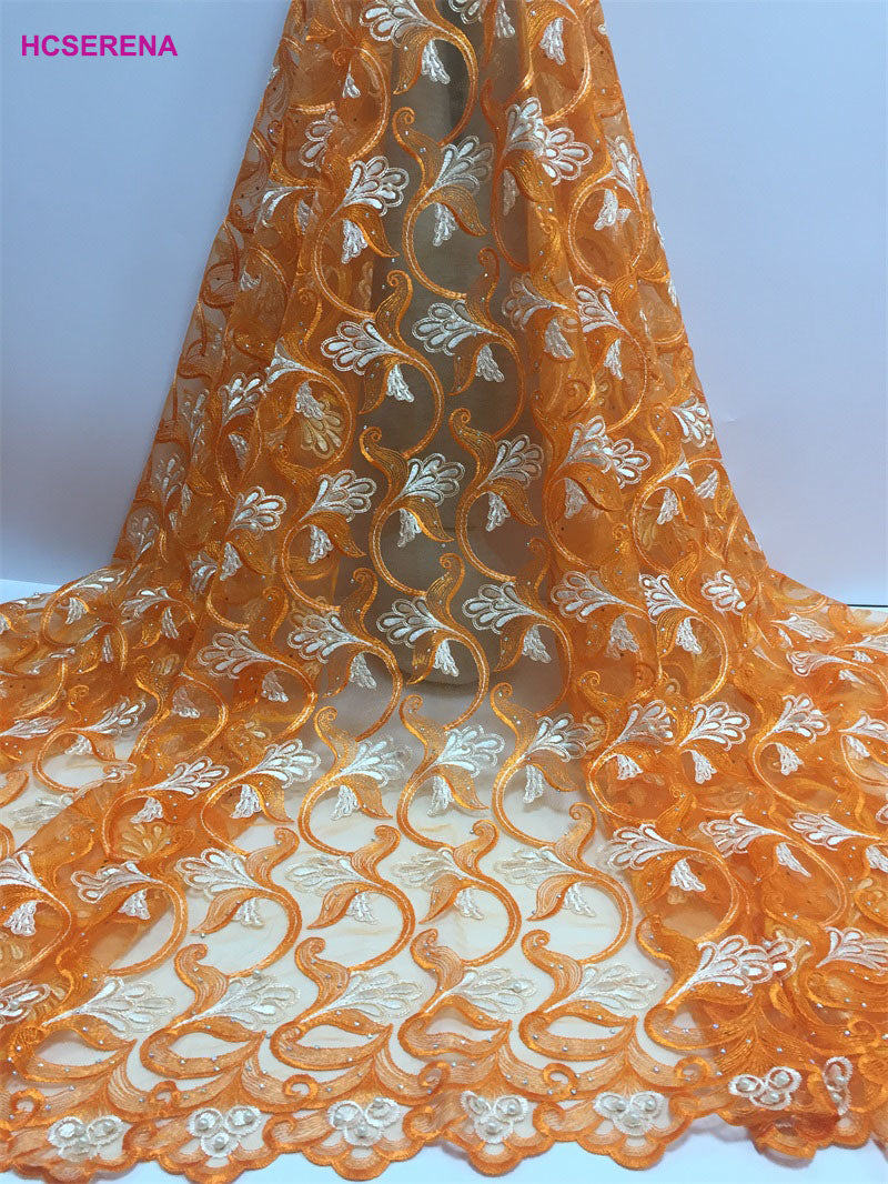 2025 Nigerian Embroidered African Lace Fabric for Wedding - No. 037, 5 Yards