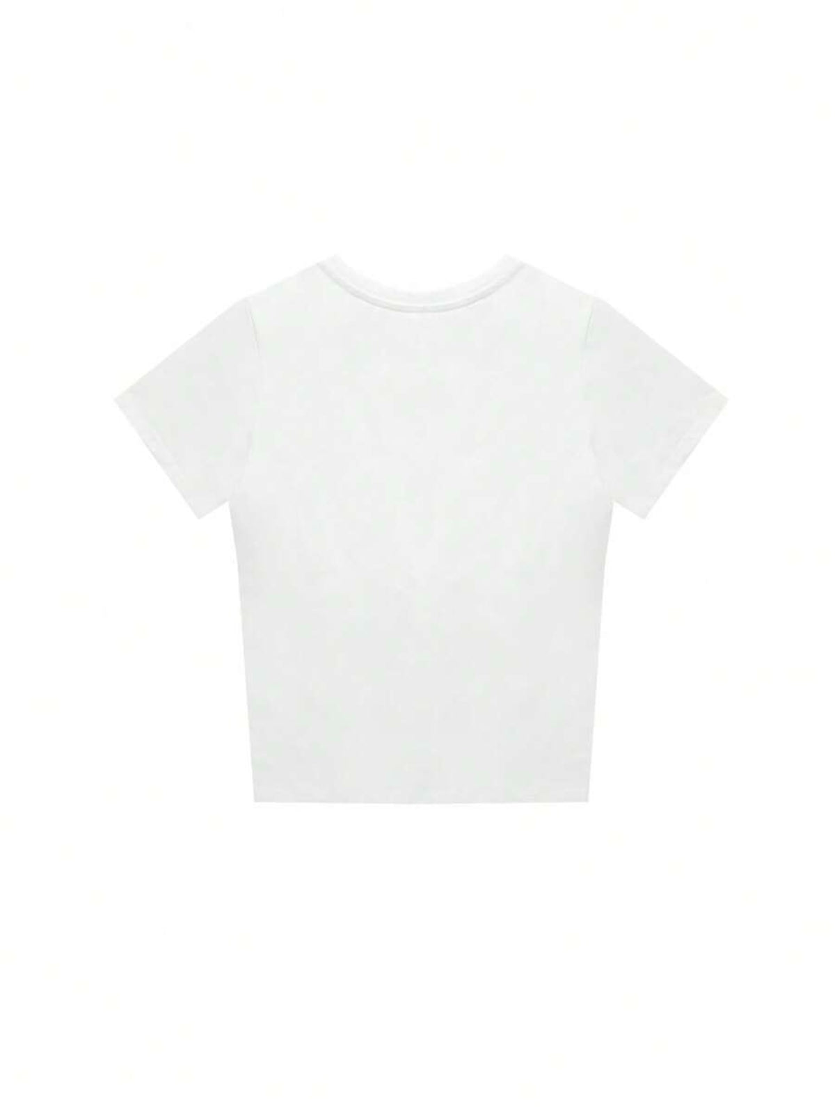 Ladies' Casual Plain V-Neck Short Sleeve T-Shirt, Summer White