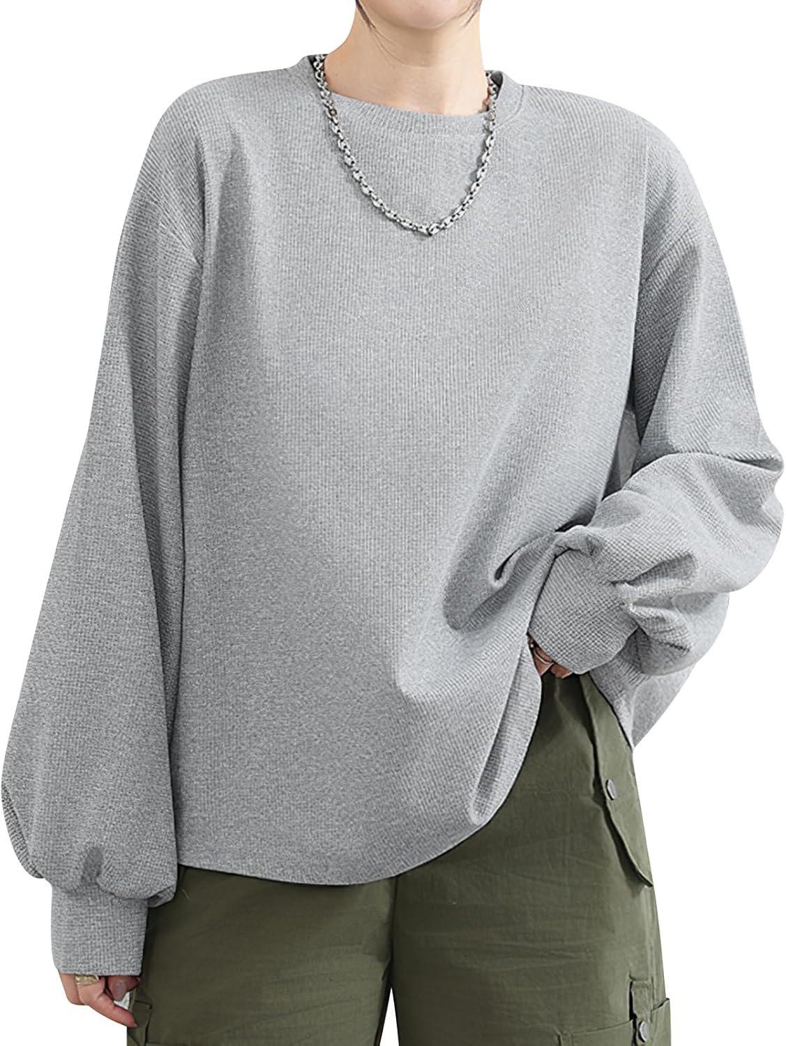 [EAXGO] トレーナー レディース ゆったり 【着痩せ！ゆるっと着れる・こなれ感UP】 長袖トレーナー カットソー 長袖 大きいサイズ 着回し力 快適 おしゃれ 無地 秋